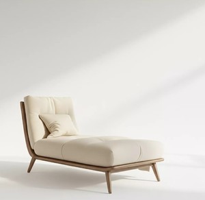 Chaise longue moderne en teck massif, lit de repos rembourré avec assise en tissu capitonné, dossier solide, design mi-siècle, durable et personnalisable - Product Image 4