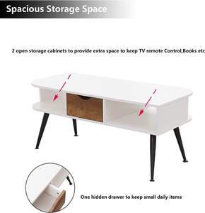 Table basse moderne blanche et noire avec rangement pour salon, table centrale contemporaine avec étagère de rangement spacieuse, élégante - Product Image 5