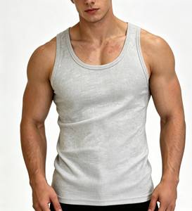<b>Men's</b> <b>Black</b> Ribbed Gym <b>Vest</b> Tank Top O-Neck Casual Knitted Spandex/Polyester Breathable Eco-Friendly Quick Dry Solid Style - Product Image 5