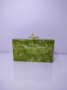 Bohemian Style Fashionable <b>Green</b> Resin Designer Clutch <b>Purse</b> Handcrafted with Marble Agate Inlay for Summer - Product Image 3
