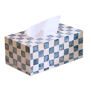 Caja de pañuelos rectangular de alta gama con incrustaciones de nácar y madera hecha a mano para decoración del hogar - Product Image 1
