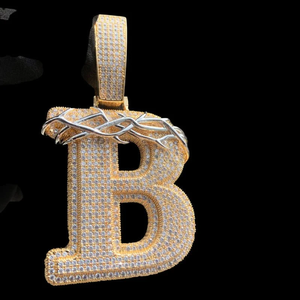 Colgante de corona de espinas con letra personalizada, collar de plata con moissanita, estilo hip hop, para hombre, colgante con letra del alfabeto, colgante de plata. - Product Image 4