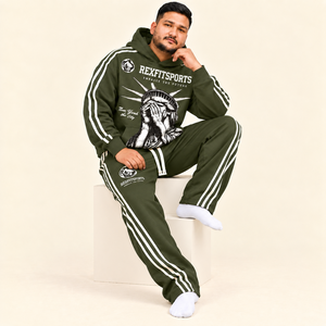 Conjunto Deportivo Personalizado RexFitSports para Hombre, Chaqueta con Capucha y Pantalones Relajados de Forro Polar Verde, Diseño de Impresión y Etiqueta Personalizados - Product Image 4