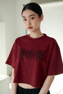 Women's Crop Top <b>T</b>-<b>Shirt</b> Maroon <b>Gothic</b> Logo Print Streetwear Loose Fit Crew Neck Short Sleeve 100% Cotton Jersey Breathable - Product Image 2