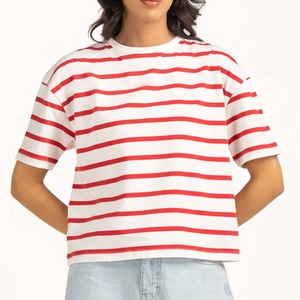 Nuevo Diseño, Camisetas de Manga Corta para Mujer, de la Mejor Calidad, Clásicas con Rayas Rojas, Transpirables y Cómodas, MOQ Bajo, Ropa Urbana para Generación Z - Product Image 1
