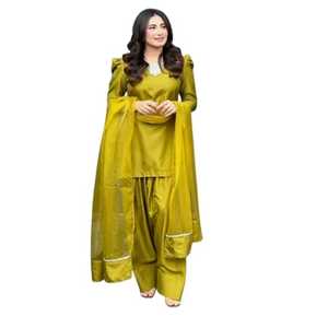 Salwar Kameez Farsi Exclusif pour Femme, en Siffon Argenté Imprimé, avec Dupatta en Satin Moussant Respirant et Organza, Idéal pour Mariages et Fêtes - Product Image 1