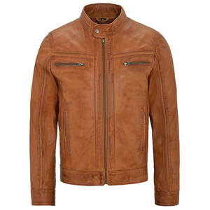 Chaqueta de Cuero para Motociclista, Estilo Casual, Ajustada, Elegante, de Alta Calidad, Color Marrón, Personalizada, para Hombre - Product Image 1
