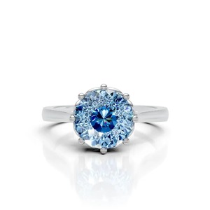 Diamond <b>Statement</b> <b>Ring</b> in 14K White Gold Bold Men's Fine Jewelry Piece Featuring Large Central Blue Diamond Solitaire - Product Image 1