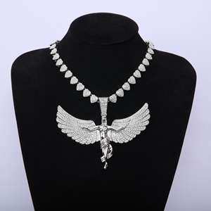 Collier pendentif ailes d'ange de luxe serti de pierres, avec chaîne à maillons en forme de cœur, en moissanite VVS, bijoux hip-hop - Product Image 4