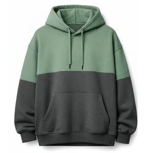 Premium Colorblock Hoodie <b>Men's</b> Sage Green and <b>Grey</b> Contrast Panel design <b>Sweatshirt</b> Pullover Custom Logo Apparel - Product Image 1