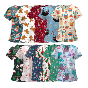 Wholesale Christmas Scrubs <b>Nursing</b> Top Custom Printed Pattern Twill Spandex/Polyester/Cotton Medical Tops - Product Image 3
