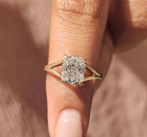 Premium Lab Grown Cushion Cut Diamond Solitaire <b>Ring</b> Modern <b>Split</b> Shank Sterling/14/18KT Silver IGI Certified Elegant Bridal - Product Image 3