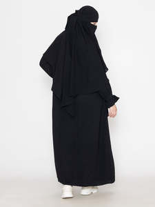 Women's Black Abaya Floor Length Loose Fit Long Sleeve Hooded Modest Daily Wear Middle East Style Polyester <b>Dress</b> - Product Image 3