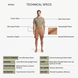 Shorts de survêtement décontractés pour hommes en molleton bouclette respirant avec cordon de serrage, patchwork asymétrique, style streetwear, fabricant OEM - Product Image 5