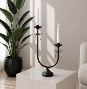 Modern Double Arm Metal Taper Candle Holder Decorative <b>Black</b> <b>Candlestick</b> Stand for Dining Table Home Decor & Wedding - Product Image 2