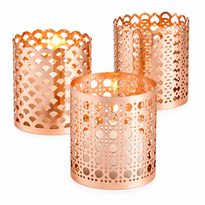 Luxurious Rose Gold Metal <b>Tea</b> Light Holder Set Intricate Geometric Cut-out Design Copper Votive Candle <b>Stands</b> For Modern Home - Product Image 1