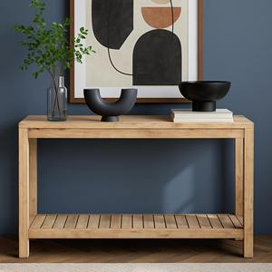 Table console miroir convertible en fer, finition naturelle, étagère inférieure à lattes, mobilier d'entrée moderne pour hôtels et ateliers - Product Image 2