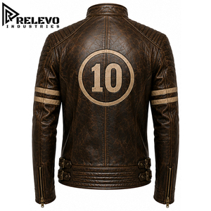 Premium Quality Brown <b>Leather</b> Biker <b>Jacket</b> for <b>Men</b>, Classic Café Racer Outerwear with Chest Emblem and Side Adjusting Buckle - Product Image 2