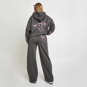 Conjunto Deportivo con Capucha para Mujer, Color Sólido, Corte Holgado Informal, Sudadera y Pantalones Largos, Transpirable, de Algodón, para Otoño - Product Image 4