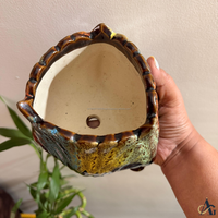 Pot de fleurs en céramique artisanal AG Elements, brun multicolore, avec glaçure goutte à goutte, écologique, durable, pour plantes succulentes d'intérieur, avec drainage