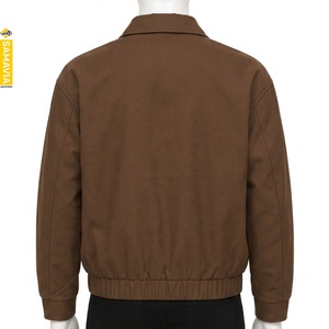 SAMAVIA <b>Men's</b> Brown Long Bomber <b>Jacket</b> Casual Zip up Canvas Solid Color Polyester <b>Summer</b> Regular Fit - Product Image 2