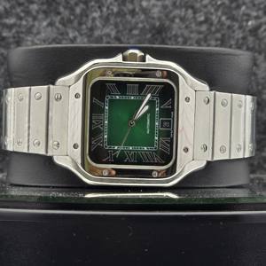Montre mécanique automatique de luxe pour homme en acier inoxydable, cadran vert, boîtier carré, chiffres romains, étanche, style moderne hip-hop, 16 mm - Product Image 1