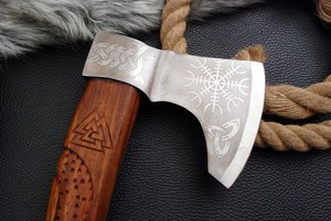 Hacha Vikinga de Acero con Alto Contenido de Carbono, Hecha a Mano, Personalizada al por Mayor, con Funda de Cuero, para Campismo y Caza al Aire Libre - Product Image 3