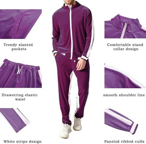 Survêtement en velours violet majestueux pour homme : Ensemble de luxe deux pièces, sport-luxe et streetwear urbain - Product Image 4
