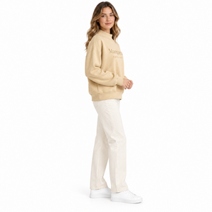 Sudadera de cuello alto para mujer con logo personalizado, estilo oversize, bordado, transpirable, de poliéster y algodón, tipo jersey. - Product Image 6
