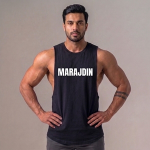 Men's Red Cotton Tank Top O-Neck Casual Printed Letter Front Style 100% cotton soft breathable Lightweight Deep armholes <b>Singlet</b> - Product Image 4