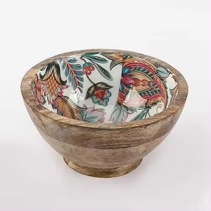ชามไม้ทำมือพร้อมลวดลายดอกไม้แบบจีนโบราณ สำหรับเสิร์ฟอาหาร ของขวัญ ของตกแต่งโต๊ะ ชามใส่ขนม - Product Image 1