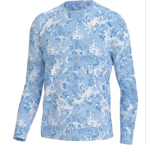 Chemise de pêche à manches longues pour homme, respirante, motif tie-dye bleu, protection anti-UV UPF 50, pull à séchage rapide, vêtement d'extérieur - Product Image 1