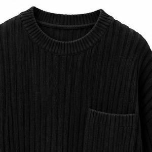 2026 Men's Black Ribbed Knitted 100% Cotton <b>Pullover</b> <b>Sweater</b> Regular Sleeve Front Pocket Winter Wear Quick Dry Breathable High - Product Image 6