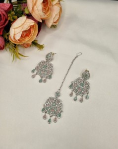 Elegant Rhodium Plated Cubic Zirconia <b>Jewellery</b> <b>Set</b> Multi Layer Long Necklace Matching Earrings Mangtika Partywear <b>Set</b> Wholesale - Product Image 3