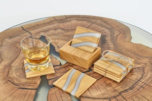 Handmade Wooden Resin River Coasters Artistic Fusion <b>Drinkware</b> Modern Rustic Tabletop Decor Stylish Resin Wood <b>Accessories</b> Set - Product Image 6