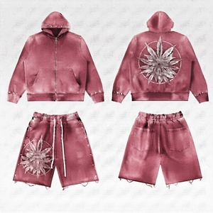 Unisex Straight Short Sweatsuit Manufacture <b>Oversized</b> Tracksuit Sweat Pants and Hoodie Set <b>Jogger</b> With Open Bottom Pants - Product Image 6