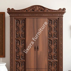Luxury Handcrafted Solid Wood 2 Door <b>Wardrobe</b> Ornate Scrollwork Carving Premium Finish Armoire - Product Image 2