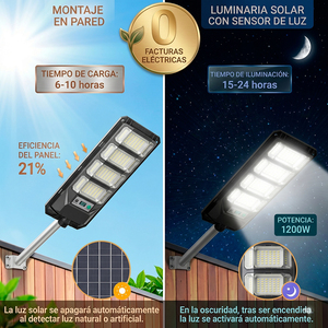 Lampione Solare LED da Esterno 1200W con Sensore di Movimento, Telecomando, Accensione/Spegnimento Automatico, Batteria 50000mAh, Impermeabile IP65 - Product Image 2