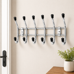 Porte-manteau mural en acier inoxydable à un seul niveau avec 10 crochets, design détachable pour salle de bain, entrée, chambre - Product Image 2
