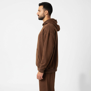 Ensemble de survêtement 2 pièces pour homme, marron délavé à l'acide, en coton, coupe décontractée, respirant, couleur unie, style streetwear, idéal pour l'hiver - Product Image 3