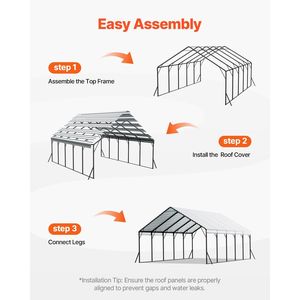 Cochera Metálica Resistente de 20 x 24 pies con Techo de Estructura Robusta y Paredes Laterales Removibles, Toldo para Garaje Exterior con Sombra - Product Image 6