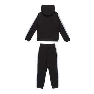 Ensemble de survêtement à capuche noir pour garçons, manches longues, couleur unie, fermeture éclair sur le devant, poches latérales, vêtements d'automne, 100% coton - Product Image 2