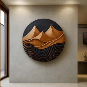 Sculpture Art Déco de Luxe Faite à la Main en Bois Organique pour Salon, Décoration Murale Sculptée pour Cadeau de Pendaison de Crémaillère ou Diwali - Product Image 1