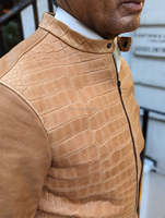 Blouson aviateur en cuir et toile de haute qualité pour homme |   Mode streetwear d'hiver personnalisée |   Fermeture éclair avant imperméable et coupe-vent élégante