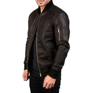 Chaqueta Bomber de Cuero Negra para Hombre SAAR INDUSTRIES, Impermeable, Resistente al Viento, con Cierre, Estilo Motociclista, Clásica, Casual, para Calle - Product Image 2