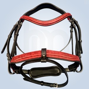 Bridon de luxe en cuir anatomique pour cheval, orange, avec embossage crocodile, fronture ondulée et ferrures en acier inoxydable de haute qualité - Product Image 1