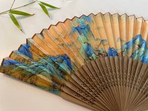 Handmade <b>Natural</b> Wood Folding Fan with Modern Landscape <b>Painting</b> and Tassel Art Collectible Decorative Handicraft - Product Image 3