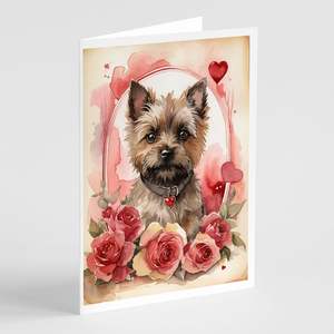 Cairn Terrier Valentine Roses Whimsical A7 Tarjetas de felicitación Paquete de 8 tarjetas de nota en blanco con sobres Tamaño 5x7 - Product Image 1