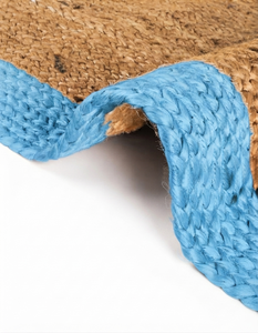 Alfombra de Yute Natural Tejida a Mano para Cocina con Borde Azul Cielo, Alfombra para Pasillo, Entrada o Recibidor Estilo Rústico - Product Image 3