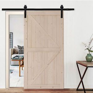 42 In. X 84 In. Unfinished Solid Spruce Wood Sliding Barn Door with 7FT Hardware Kit K Frame Handle-Requires Assembly - Product Image 5
